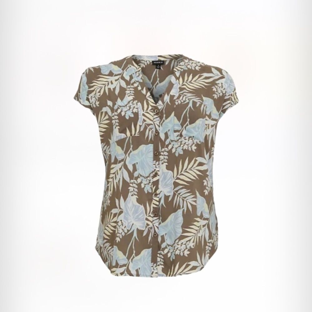 TORRID WOMEN’S DARK TAUPE & BLUE FLORAL CHALLIS DOLMAN BLOUSE SIZE 1/XL